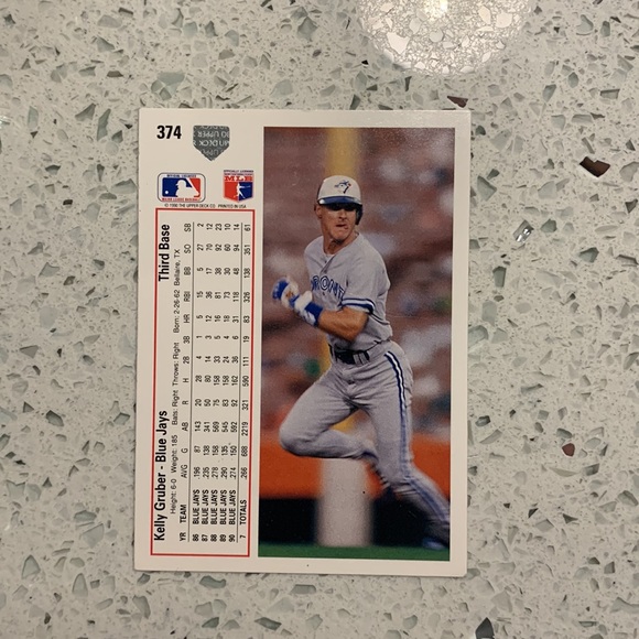 1991 Upper Deck Kelly Gruber #374 with Authentic Autograph - Picture 2 of 2